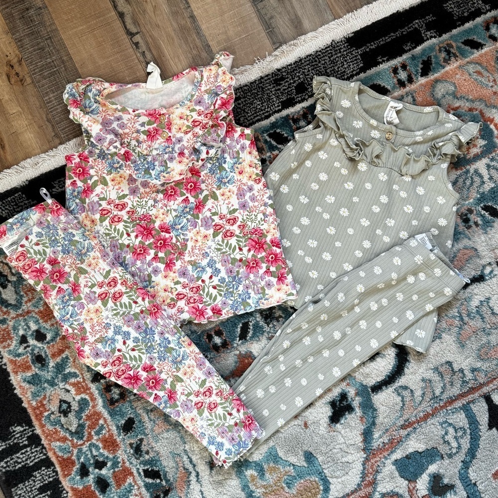 H&M Girls 18MOS Floral Print Ruffled Sleeveless Top with Matching Leggings
